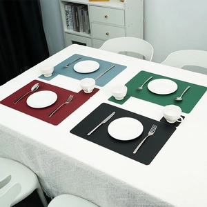 Set of 4 waterproof faux leather placemats and coasters in deep tones for dining table