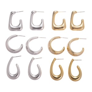 6-pair set of geometric water drop and C-shaped metal stud earrings in gold and silver