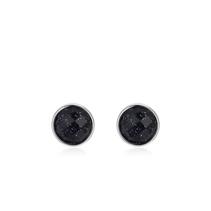 Round Blue Sandstone Stud Earrings With 925 Sterling Silver Earring Post Simple Geometric Fashion Jewelry For Women