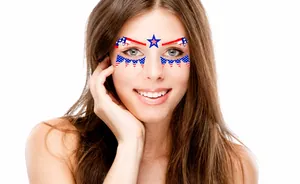 Detail of USA 250th Independence Day face tattoos with stars and flag elements