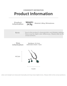 Size guide for luxury pearl rhinestone teardrop necklace set with weight and dimensions