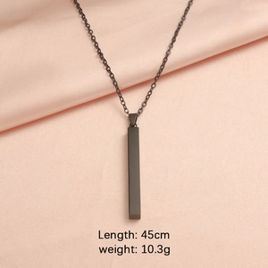 Detail of minimalist black rectangle bar necklace with 45cm length and 10.3g weight data