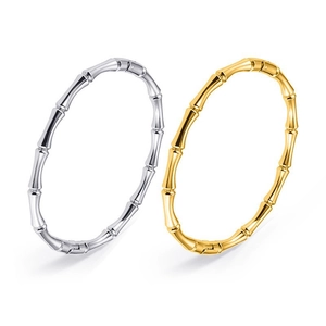 Polished stainless steel bamboo knot bracelets in gold and silver finishes