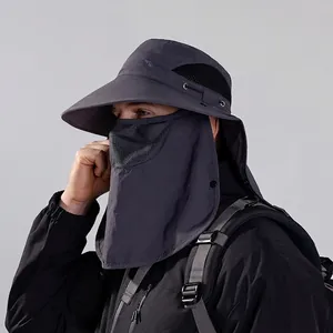 Men's outdoor wide brim fishing hat with face cover and neck flap for 360 degree sun protection