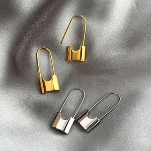 Minimalist Copper Lock Shape Stud Earrings For Women Designer Style Industrial Safety Pin U-Shaped Metal Fashion Jewelry