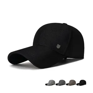 Men Baseball Cap Extended Brim Sun Protection Polyester Twill Adjustable Dad Hat Outdoor Leisure With Metal Shield Logo