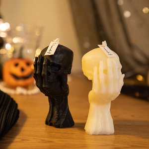 Candele profumate a forma di teschio fatte a mano, nero e beige, decorazione Halloween
