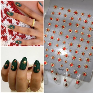 French style 3D red and gold sun star nail stickers with model Co-352 for DIY manicures