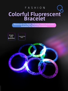Close-up of colorful LED glowing acrylic bubble bracelets with vibrant light effects