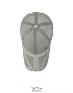 Top view of a grey breathable mesh baseball cap for summer sun protection and outdoor sports