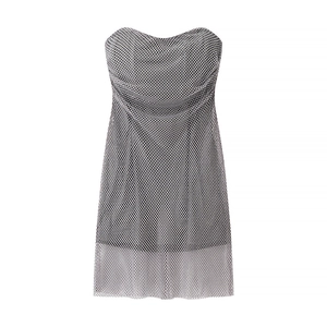 Robe bustier chic en maille strass argentée pour femme avec doublure noire et coupe ajustée