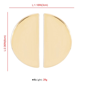 Detailed dimensions of gold semi-circle earrings showing 3cm width and 6cm height