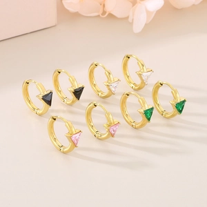 Geometric Triangle Hoop Earrings Stainless Steel 18K Gold Plated Zircon Inlay Minimalist Jewelry For Women