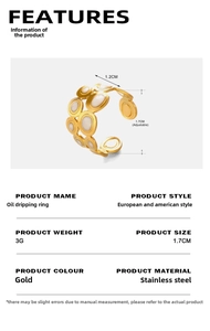 Detail specifications of golden enamel stainless steel ring with 1.2cm width and 3g weight