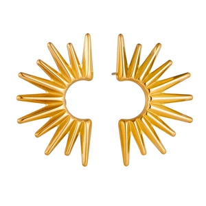 Polished gold semi-circle sunburst geometric stud earrings in stainless steel
