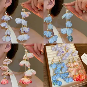 Boucles D'oreilles Pendantes Longues À Gland Avec Pétales En Tissu Künstliche Perles D'imitation Cristal De Verre Et Tige En Argent 925