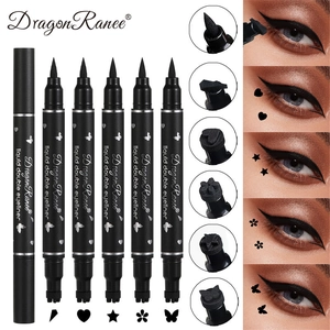 Double-Ended Eyeliner Pen With Stamp Star Heart Flower Butterfly Shapes Waterproof Long Lasting Black Liquid Eye Makeup