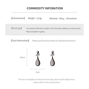 Detailed size chart for Pipa-shaped drop earrings with rhinestone and alloy measurements