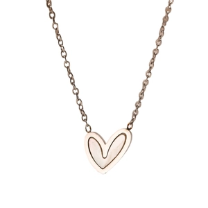 Rose gold heart pendant necklace and earrings set with white mother of pearl inlay