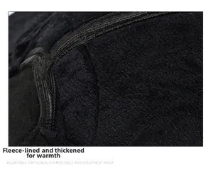 Detail of the thickened black fleece lining for winter thermal insulation and warmth