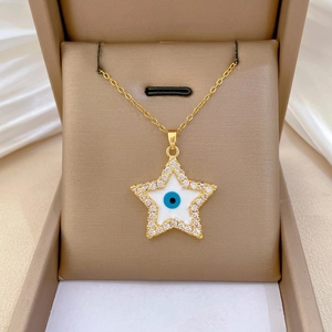 Evil Eye Star Pendant Necklace Gold Plated Stainless Steel Copper Cubic Zirconia Enamel Elegant Jewelry For Women