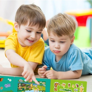 Kids reusable animal sticker book with educational scenes for dinosaur and ocean learning