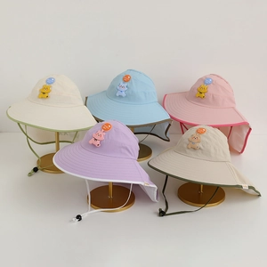 Kids wide brim sun hat with neck flap for outdoor beach uv protection in five colors