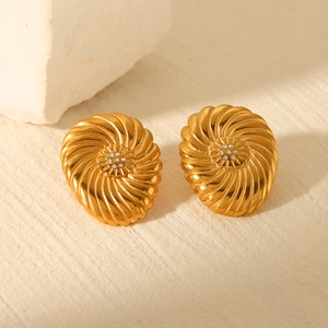 Boucles d'oreilles spirales en acier inoxydable doré 18 carats avec strass centraux