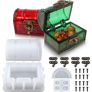 DIY silicone mold set for resin treasure chest with bronze metal buckles and screws