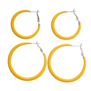 Retro geometric yellow enamel hoop earrings in large and medium sizes for women