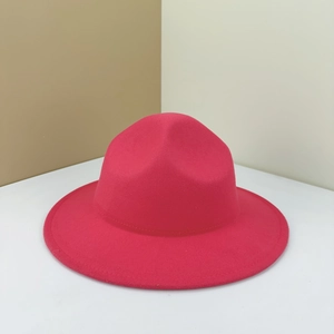 Classic wide brim wool fedora hat in vibrant deep pink for stylish men and women