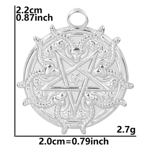 Silver stainless steel goat head pentagram pendant with size 2.2cm and weight 2.7g detail