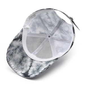 Retro black and white tie-dye baseball cap with adjustable strap and breathable lining