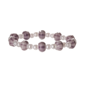 Creative ceramic shell beaded bracelet featuring purple striped beads and white pearls