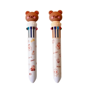 Cute brown bear head multicolor retractable ballpoint pens with cartoon white barrel