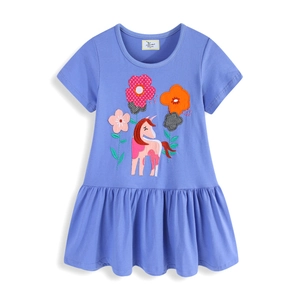 Robe Manches Courtes En Coton Pour Petites Filles Broderie Licorne Fleur Ourlet À Volants Été Style Princesse Mauve