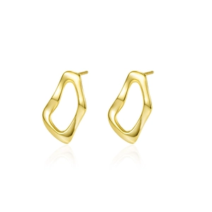 Polished S925 sterling silver hollow wave hoop earrings in golden minimalist style