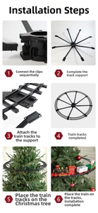 Detailed 6-step guide showing the assembly of electric Christmas tree train track set