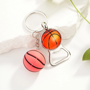 Sports Theme Beer Bottle Opener Keychain With 3D Ball Pendant Metal Alloy Basketball Football Rugby Tennis Key Ring Decorative Accessories