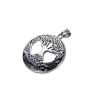 Polished titanium steel pendant featuring a Celtic Tree of Life design on a round medallion