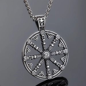Silver Viking compass pendant in stainless steel with heavy metal chain necklace