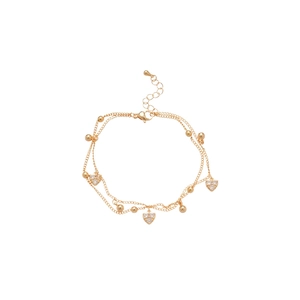 18k gold plated double-layer bracelet with sparkling zircon heart pendants and beads