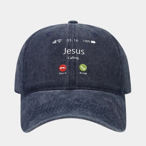Casquette en denim bleu délavé avec imprimé créatif Jesus Calling et style vintage