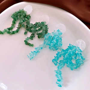 Irregular faux stone fringe earrings with green and light blue natural drop tassels