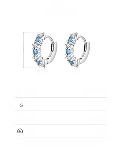 Detail view of S925 sterling silver hoop earrings with blue and white zircon stones