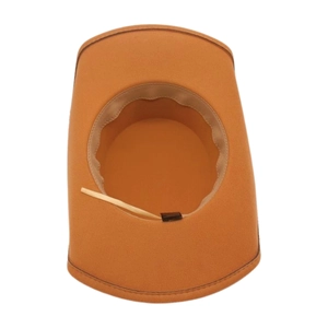 Detailed view of camel western cowboy hat interior with sweatband and adjustable drawstring