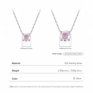 S925 Sterling Silver necklace with light pink rose-cut diamond in 6mm and 8mm sizes