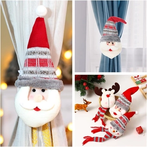 Christmas Curtain Tiebacks Santa Snowman Reindeer Plush Knit Fabric Festive Holiday Home Decor Buckle Fasteners