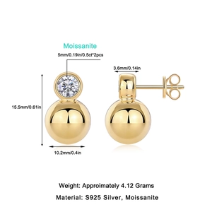 Detailed view of S925 sterling silver ball earrings with 0.5ct moissanite stones
