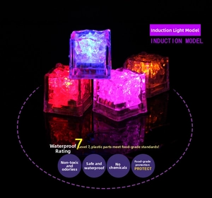 Macro detail of IPX7 waterproof colorful LED ice cubes with food grade safety standards